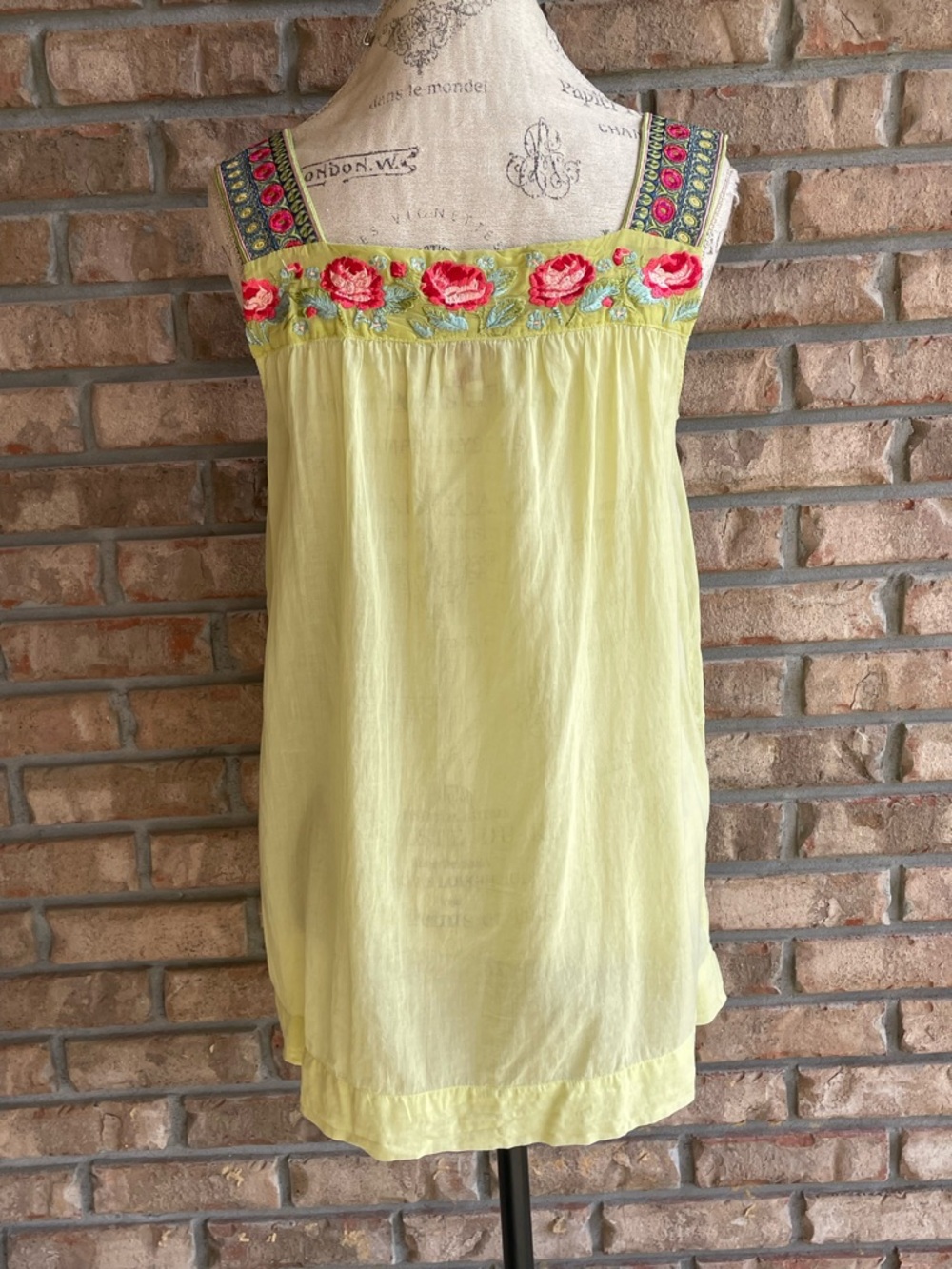 Johnny Was Boho Yellow/Green Tank with Pink Floral Embroidery - Picture 6 of 8